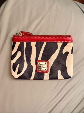 Dooney & Bourke Black and Cream Zebra Coin Pouch with Red Trim